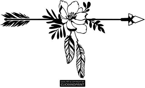 CLICKANDPRINT Aufkleber » Pfeil mit Blumen und Federn, 220x119,5cm, Schwarz • Wandtattoo/Wandaufkleber / Wandsticker/Wanddeko / Vinyl