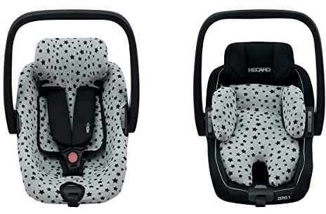 JYOKO KIDS Baumwollbezug kompatibel mit Maxi Cosi Recaro Zero, I-Size (Autositzbezug + Bezug fur Reduzierstück, Black Star)