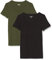 Amazon Essentials Camiseta de Cuello en Pico de Manga Corta y Ajuste Entallado Mujer, Pack de 2, Verde Oliva Oscuro/Negro, L