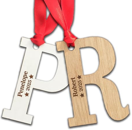 Personalised Child's/Adult's Name and Year Tree Decoration - Wooden Letter Gift Present Bauble