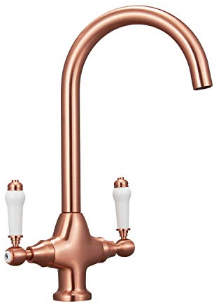 Funime DT35H Küchenarmatur, Doppelhebel, 360° schwenkbarer Auslauf, gebürstetes Gold-Messing, 10 Jahre Garantie,