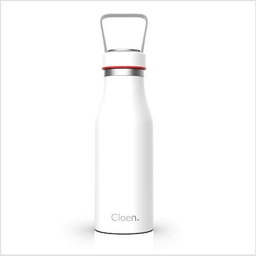 Botella de agua acero Inoxidable, Aislamiento de Vacío, Triple Pared, Botellas de Frío/Caliente, Libre de BPA, Botella Reutilizable, 510ml, Gimnasio, Deportes, Escolar, Bicicletas. By Cloen (Blanca)