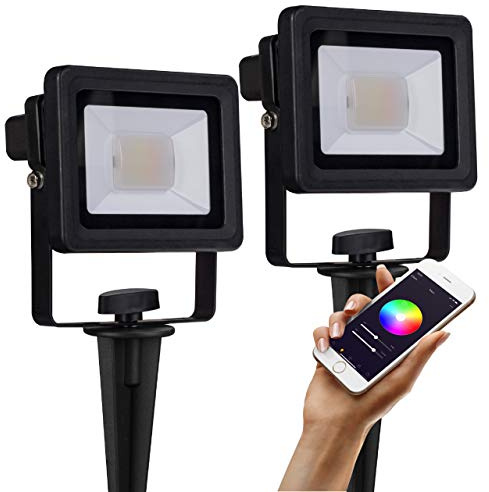 idinio Bluetooth LED-Strahler Tokyo 800, 2 Stück, dimmbar per App, warmweiß + RGB, 10 Watt, App für iOS und Android, Skill für Echo