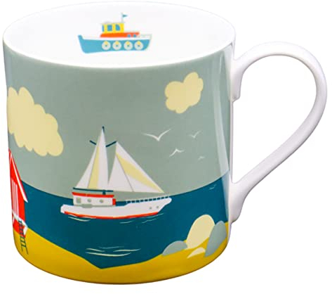 Seaside Mug – Large 400ml Fine Bone China Colourful Coastal Beach Hut Mug | Nautical Tea & Coffee Cup | Coastal Seaside Souvenir, Made in UK by Mustard and Gray