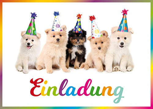 Edition Colibri 10 Einladungskarten Party - HUNDE: Geburtstagseinladungen mit jungen Hunden/Welpen für Kindergeburtstage von Mädchen und Jungen (11077DE)