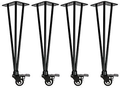 Natural Goods Berlin 4X Hairpin Legs Adjustable, Pieds de Table avec roulettes, Pieds en épingle à Cheveux, Cadre de Table, DIY (Noir, 42cm - Banc/Table Basse)