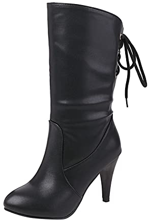 Kenmeko Stivali Stivaletti Donna Scarpe Invernali Trekking Outdoor Caldo Stivali Scarpe Donna Inverno Stivali con Tacco Alto Fiocco Tacchi Caldi in Peluche Inverno (38,Nero)