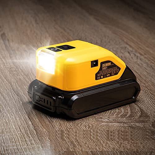TPDL Battery Adapter for Dewalt USB Charger - 18V/20V MAX Lithium-Ion With USB C & DC Port, LED Work Light - 12V 2A Power Source for DCB090