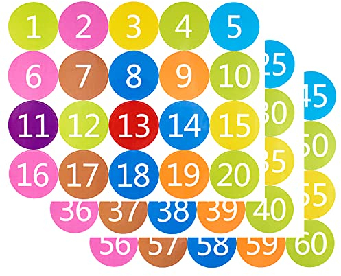 1-60 nummerierte Klebepunkte, Konsekutiv Nummer Aufkleber Kleine Runde Etiketten Tag Aufkleber Zimmernummer Türschild, Boxen, Behälter, Klassennummer