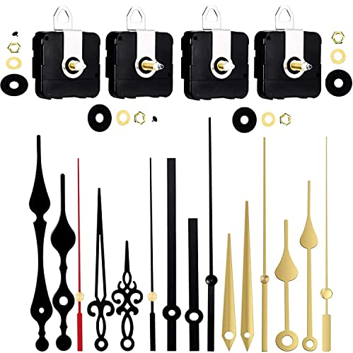 Silent Quartz Clock Movement, 4 Kinds of Shaft Clock Covement Long and Short Shaft Clock Mechanism with Hands Battery Powered, Wall Clock DIY Repair Parts Black&Gold