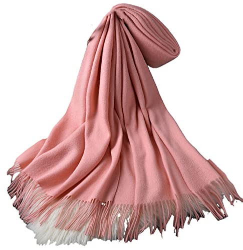 UKKO Kaschmirschal Winter Wollschal Frauen Kaschmir Foulard Femme Verdicken Merinowolle Wollschals-Pink,180X60Cm