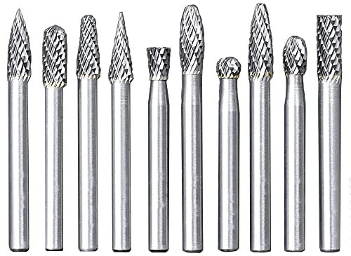 Bestgle Juego de 10 fresas rotativas de carburo de tungsteno mango de 6 mm para Herramientas Rotativas Tallado Grabado Perforación Double Cut