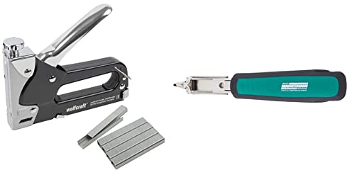 Wolfcraft Tacocraft 7 Handtacker Set 7089000 / Leistungsstarker Werkzeugtacker mit regulierbarer Schusskraft inkl. 1000 8 mm Klammern & Mannesmann M48435 Klammer-Entferner