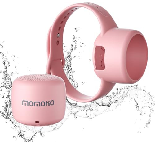 MOMOHO Haut-parleur Bluetooth portable à clipser, montre haut-parleur Bluetooth, mini haut-parleurs sans fil avec Bluetooth (avec bracelet, rose)