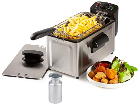 Kaltzonen Fritteuse Edelstahl mit Deckel, 2200 Watt, 3 Liter