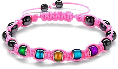 Pelinuar Körperabnehmen Vital Detect Thermochromic Armband, Einstellbare Stimmung Farbe Ändern Armband, Hämatit Abnehmen Bunte Armband, Herren Damen Einstellbare Größe Farbwechsel Armband, 8 3 13