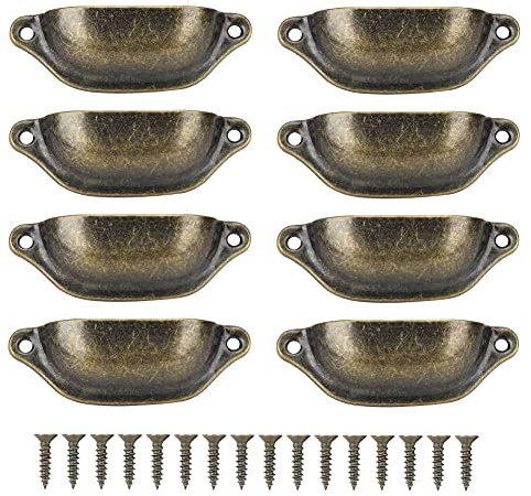 Hztyyier 8 Möbelgriffe, 3,8 X 1,4 X 0,7 Zoll Arch Cup Antique Pull Shell Griff Halbrunder Chinesischer Stil Möbelgriffe für Medizintruhe Bücherregal Schrank Schublade(Grüne Bronze)