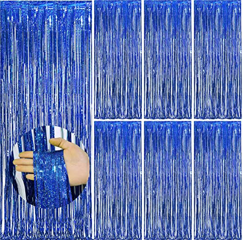 Gohytal Lametta Vorhänge Blau, 6 Stück Metallische Lametta Vorhänge Weihnachtsdeko,Metallic Glitzer Tinsel Curtain Folienfransen Vorhange Hintergrund für Weihnachten Party Geburtstag Dekoration