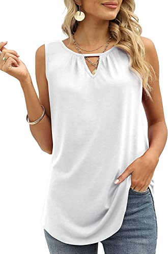 Cuptacc Tunika Damen Sommer Elegant Oversize Boatneck Top Cute Ärmellose Hemden Lose Business Blusen Weiß Mittel M 38-40