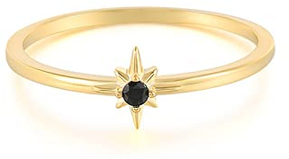 Mesnt Ring Gold mit Stein, 925 Ringe Dünnes Band mit Stern und schwarzem Zirkonia Gold Größe 52 (16.6)