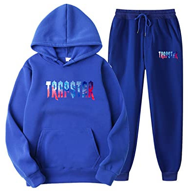 AVSMGP Tra-p-Star Trainingsanzug Sets Herren Damen Freizeit Jogginganzug 2-teilig Kapuzenjacke mit Kapuze Und Taschen Sporthose Kapuzenpullover,Blau,L