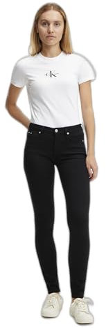Calvin Klein Damen Jeans Hose Mid Rise Skinny Fit, Schwarz (Denim Black), 30W/32L