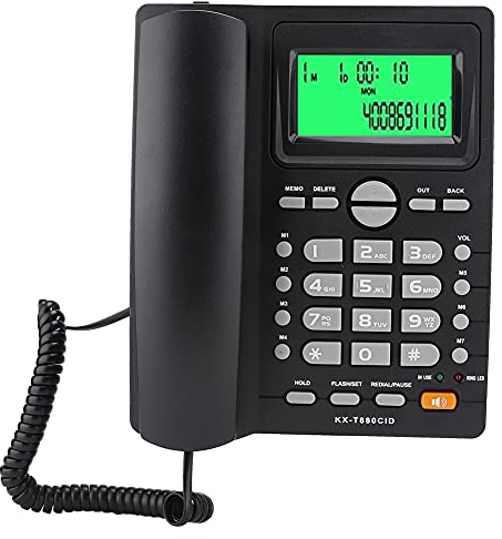 Haustelefone Telefon Abs Kx T880C Anrufer-ID-Anzeige Festnetztelefon ohne Batterie Stummschaltung für Home Office (schwarz)