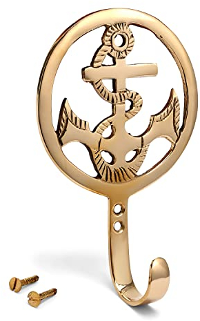 NKlaus Maritim Haken Anker aus Messing gold 8,5x13,5x3cm Kleiderhaken Deckenhaken 11596