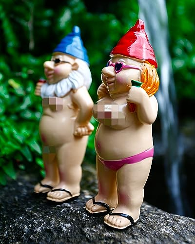 2Pcs Garden Gnome Garden Ornaments Outdoor Garden Gnomes Outdoor Funny Gnome Statue for Lawn Yard Balcony Porch Patio Home Ornaments Garden Decoration
