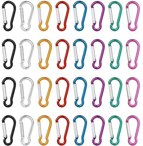 VFANDV Mini Mousqueton Aluminium - 32 Pièces, 8 Couleurs, Léger et Résistant - Porte Clé pour Randonnée, Camping, Pêche et Voyages (3,5 x 40 mm)