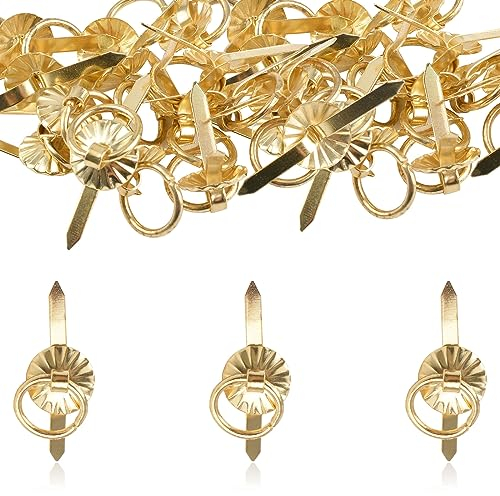 URROMA 60 Pcs Small Gold Ring Pulls Griff Knöpfe Antik, Papier Handwerk Befestigungen Brads für Papier Handwerk DIY Stamping Scrapbooking