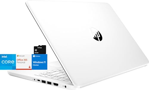 HP Stream 14 Laptop, Intel Celeron Core, 8 GB RAM, 64 GB Storage, 14” HD Anti-Glare Display, Windows 11, Long Battery Life, Thin & Portable, Includes 1-Year Microsoft 365, TiTac, White
