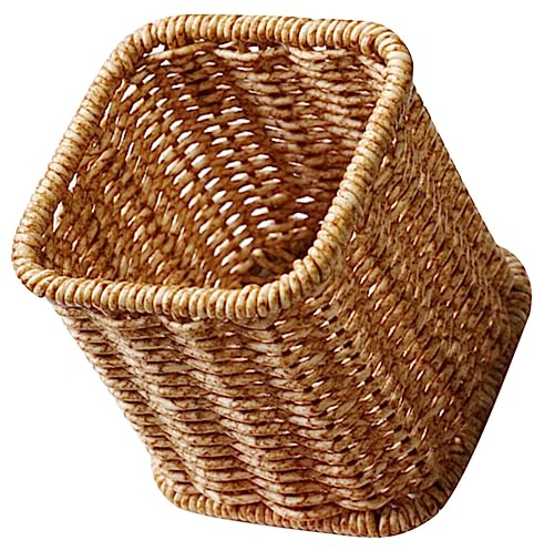 Yardwe Wicker Pencil Holder Woven Flatware Organizer Sundry Utensil Cup Make up Brush Holder Seaweed Weave Basket Cutlery Desk Accessories Pen Container Office Supplies Plastic Cylinder