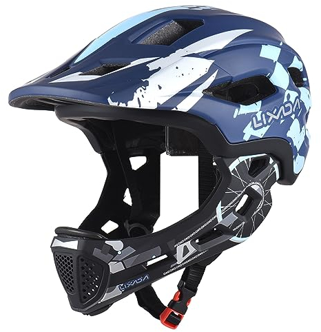 Lixada Fahrradhelm Kinder Helm Fullface Abnehmbar Unisex 50-56cm Children's Helmet 2-In-2 Integrated Größenverstellbar- Mit Abnehmbarem Kinnschutz Helmet inliner Für Fahrräder, Skateboards