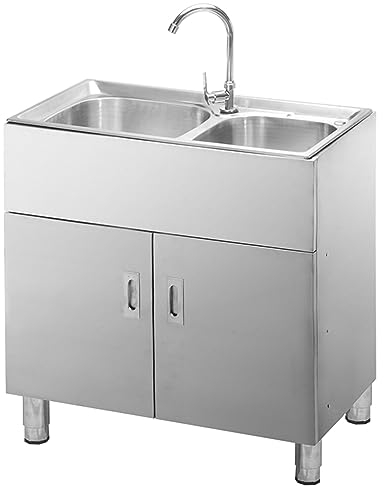 TRGCJGH Fregaderos De Cocina, Fregaderos De Acero Inoxidable Con Mueble, Kit De Fregaderos Todo En Uno, Fregaderos De Doble Cubeta(76X41X80cm/29.9x16.1x31.4in)