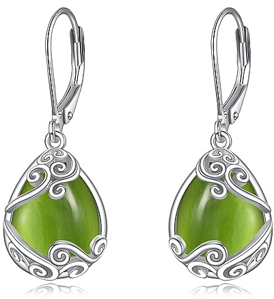 Peridot Ohrringe für Damen 925 Sterling Silber Filigran Grün Peridot Tropfen Ohrringe Leverback Schmuck Geschenke (K-Peridot Ohrringe)