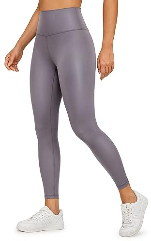 CRZ YOGA Butterluxe Cintura Alta Cuero Sintético Mate Leggings para Mujer - 71cm Patrón Clásico Gris Tornado 42