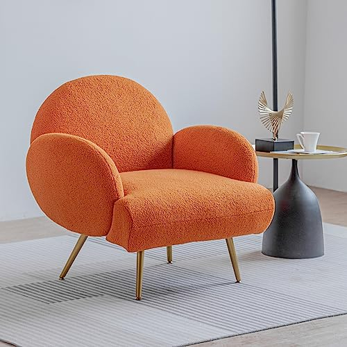 AISALL Sessel Moderner Loungesessel Einzel Loungesofa Lounge Sofa Gemütlicher Teddystoff Schwarze Metallbeine Geeignet für Wohnzimmer Schlafzimmer, Orange