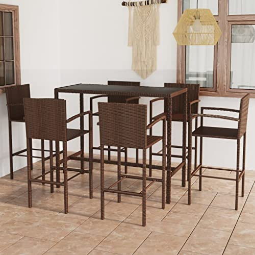 UYSELA Möbelset 7-teilig Gartengarnitur Poly Rattan braun