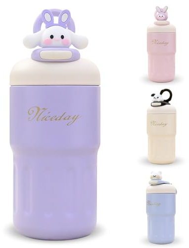 FYting Travel Mug,Coffee Cup,500ml Travel Mugs for Hot Drinks,Insulated Coffee Mug,Stainless Steel Liner, Leak-Proof Coffee Travel Cup, Cute Doll Lid with Handle for Birthday Gift (Purple)