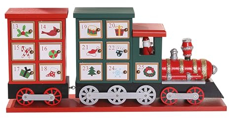 # Weihnachts-Adventskalender aus Holz mit 24 Schubladen, Weihnachts-Countdown-Tischdekoration (Rot, Einheitsgröße)