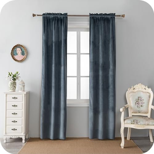 GIRASOLE HOME Paire de rideaux Adélaïde doux occultants thermiques en velours 2 panneaux de 70 x 240 cm avec poche, gris