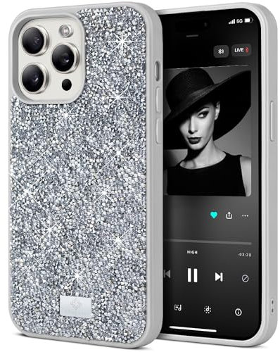 BEZ Handyhülle für iPhone 15 Pro Hülle Glitzer, Sparkle Diamond Crystal Bling Hülle mit Bling & Co. Serie für iPhone 15 Pro, Funkelndes Silber