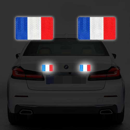 StoreBao Drapeau de la France pour voiture, lot de 2 autocollants patriotiques réfléchissants magnétiques, sans adhésif et haute luminosité, feuille réfléchissante de sécurité d'avertissement