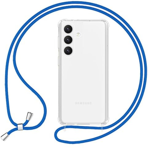 NALIA Handykette für Samsung Galaxy S24 - Transparentes Hybrid-Case & Band - HANGIT PRO (Anti-Gelb Rückseite & Verstellbar) - Marke aus Berlin, Farbe:Blau