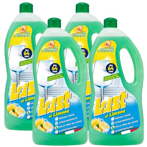Last Detersivo Piatti Liquido al Limone, Sgrassante Sporco e Incrostazioni, con Vitamina E, Formato da 950ml (4 Unità)