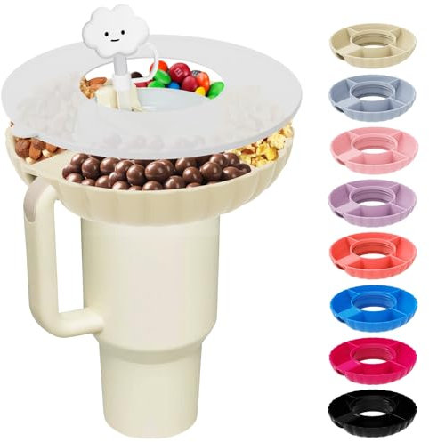 Incolumitas Stanley Snack Tray, Food Grade Silicone Bowl for 30 oz Cup With Straws Cover, Tumbler Accessory (Cream)