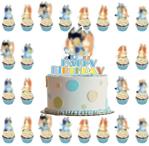 MGKEOUF 25 Piece Blue Dog Themed Cake Topper Cartoon Puppy Cake Decoration Children's Birthday Party Supplies Cake Decoration for Birthday Decorations Party Supplies