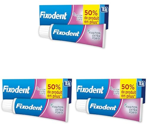 Fixodent Crème Fixative Original, Adhésive Pour Prothèses Dentaires, Fixation Extra Forte, Bouclier Antibactérien, Menthe Douce, 70.5g (Lot de 3)
