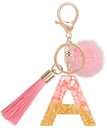 MWOOT Name Buchstabe A Schlüsselanhänger, Rosa Schlüsselband für Damen, Harz Schlüsselringe für Tür Auto Schlüssel Handtaschen Deko